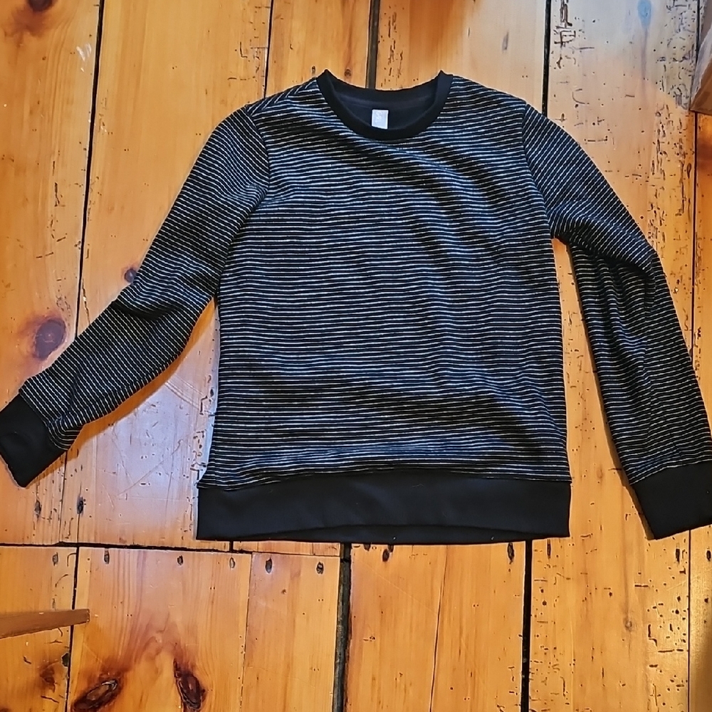 Athleta Black and Gold Striped Sweatshirt with Crew Neck